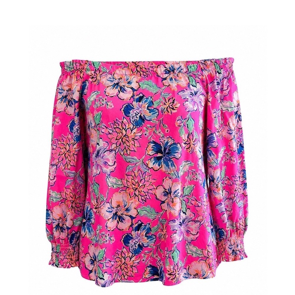 NWT Lilly Pulitzer Lessa Top M Last Bud Not Least Pink Isle Floral MSRP $98